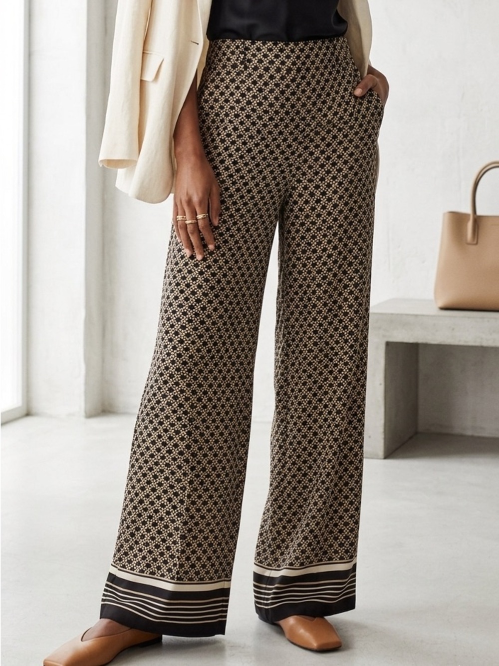 H&M Wide-Leg Trousers — Black and Beige - Picture 2 of 9